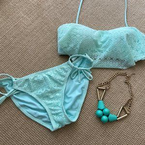 Hot Water Mint Crochet Bikini Swim Suit Medium NWOT